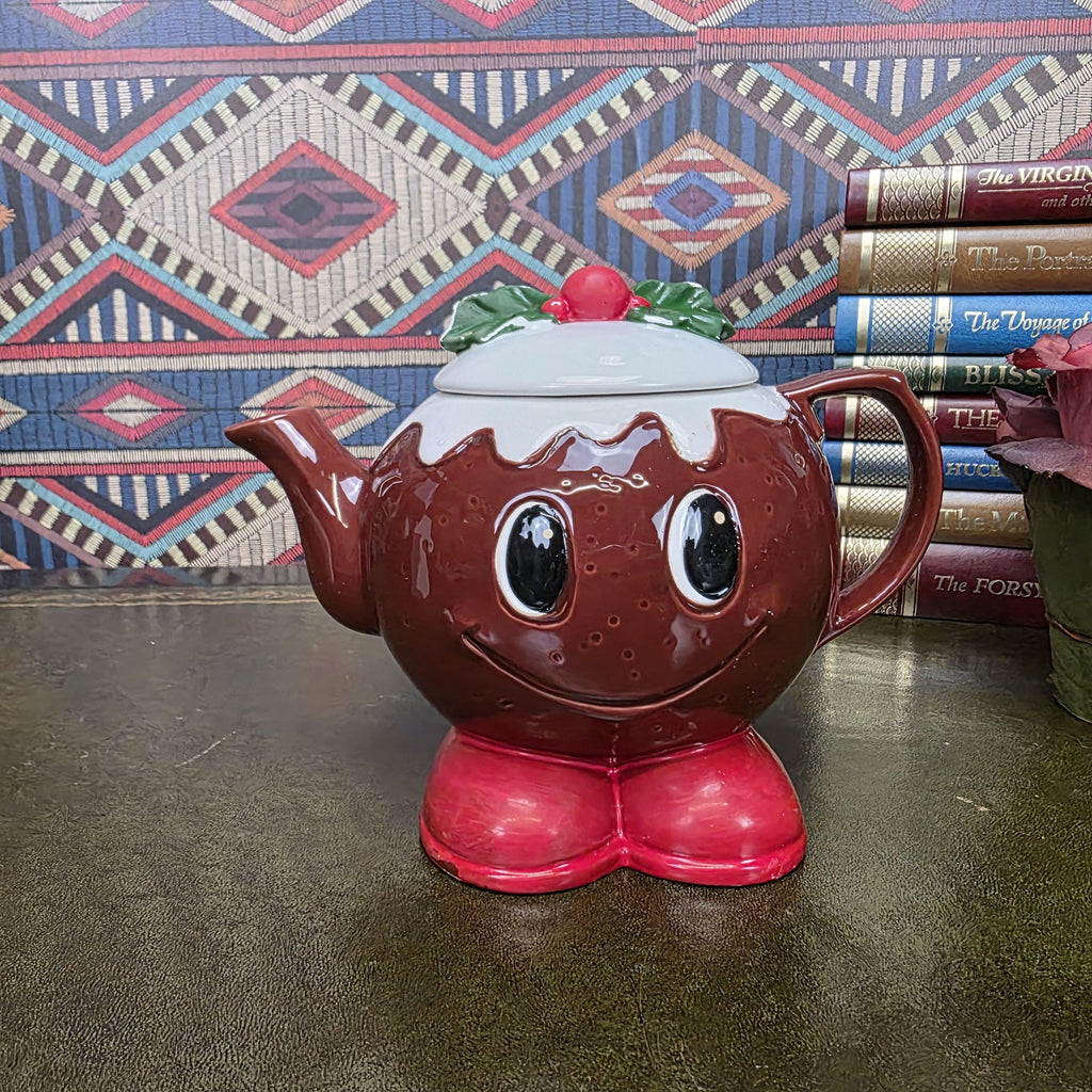 Vintage Ceramic Character Teapot Christmas Pudding Design Novelty Teapot Collectable Festive Kitchen Decor