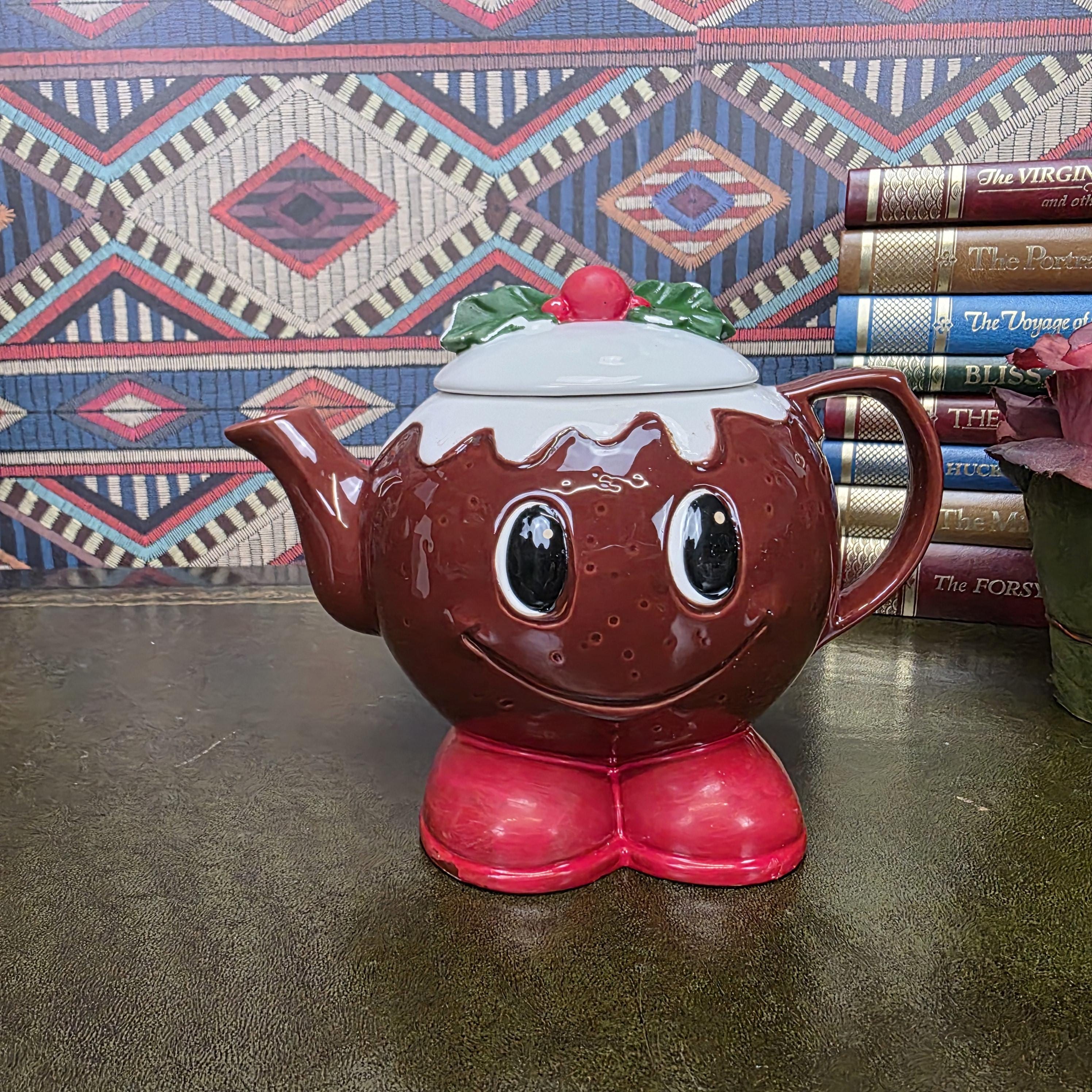 Vintage Ceramic Character Teapot Christmas Pudding Design Novelty Teapot Collectable Festive Kitchen Decor
