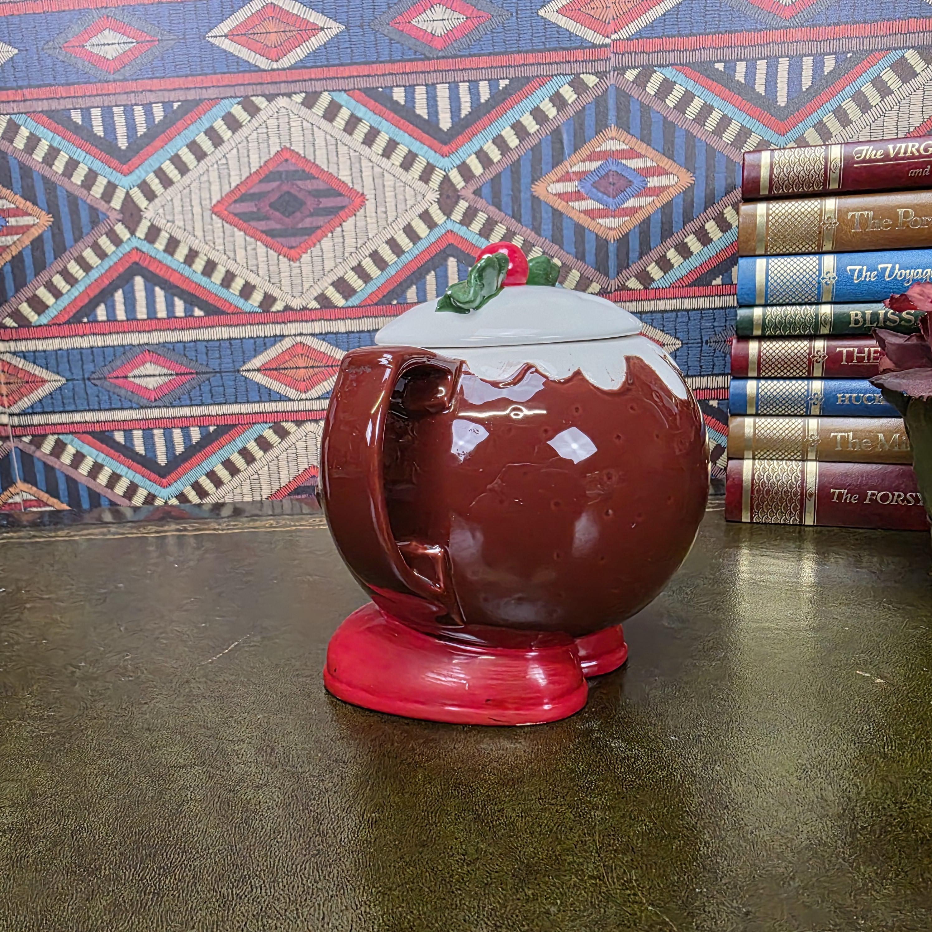 Vintage Ceramic Character Teapot Christmas Pudding Design Novelty Teapot Collectable Festive Kitchen Decor