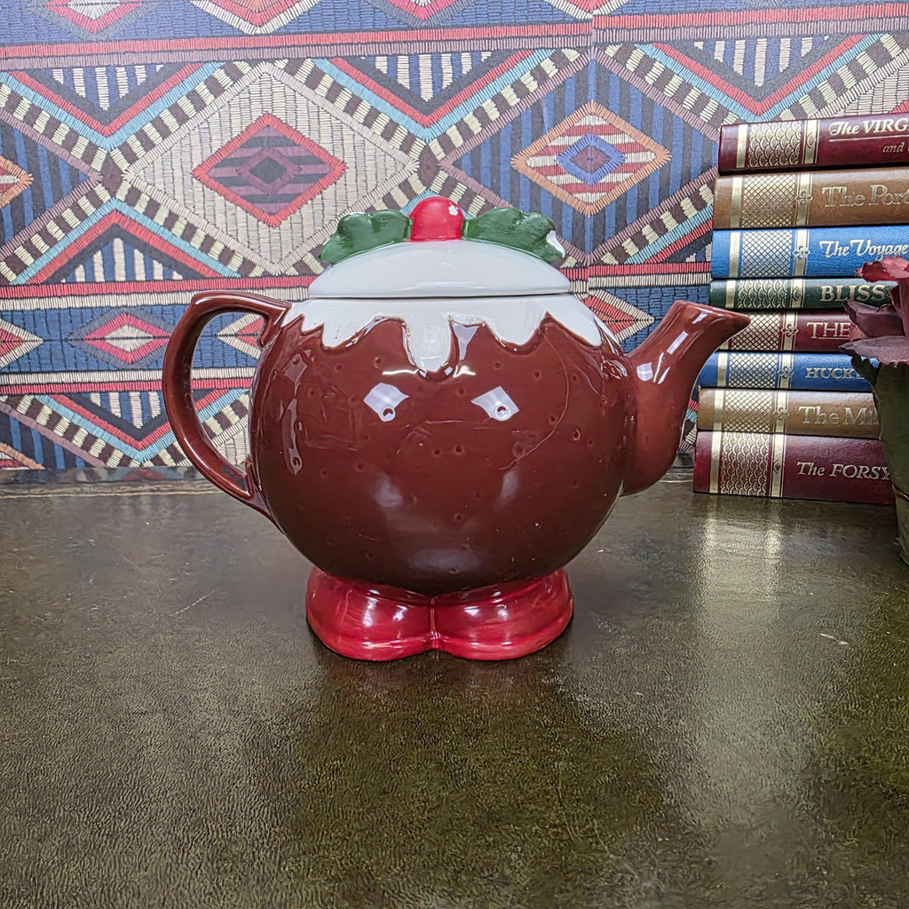 Vintage Ceramic Character Teapot Christmas Pudding Design Novelty Teapot Collectable Festive Kitchen Decor