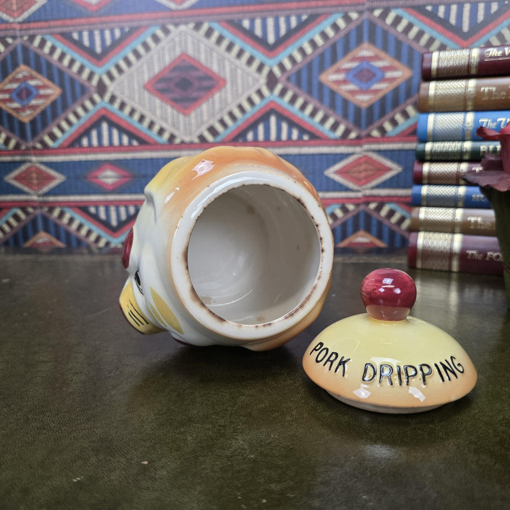 Vintage Pig Face Pork Dripping Jar Ceramic Storage Pot Kitchen Canister Novelty Farmhouse Decor