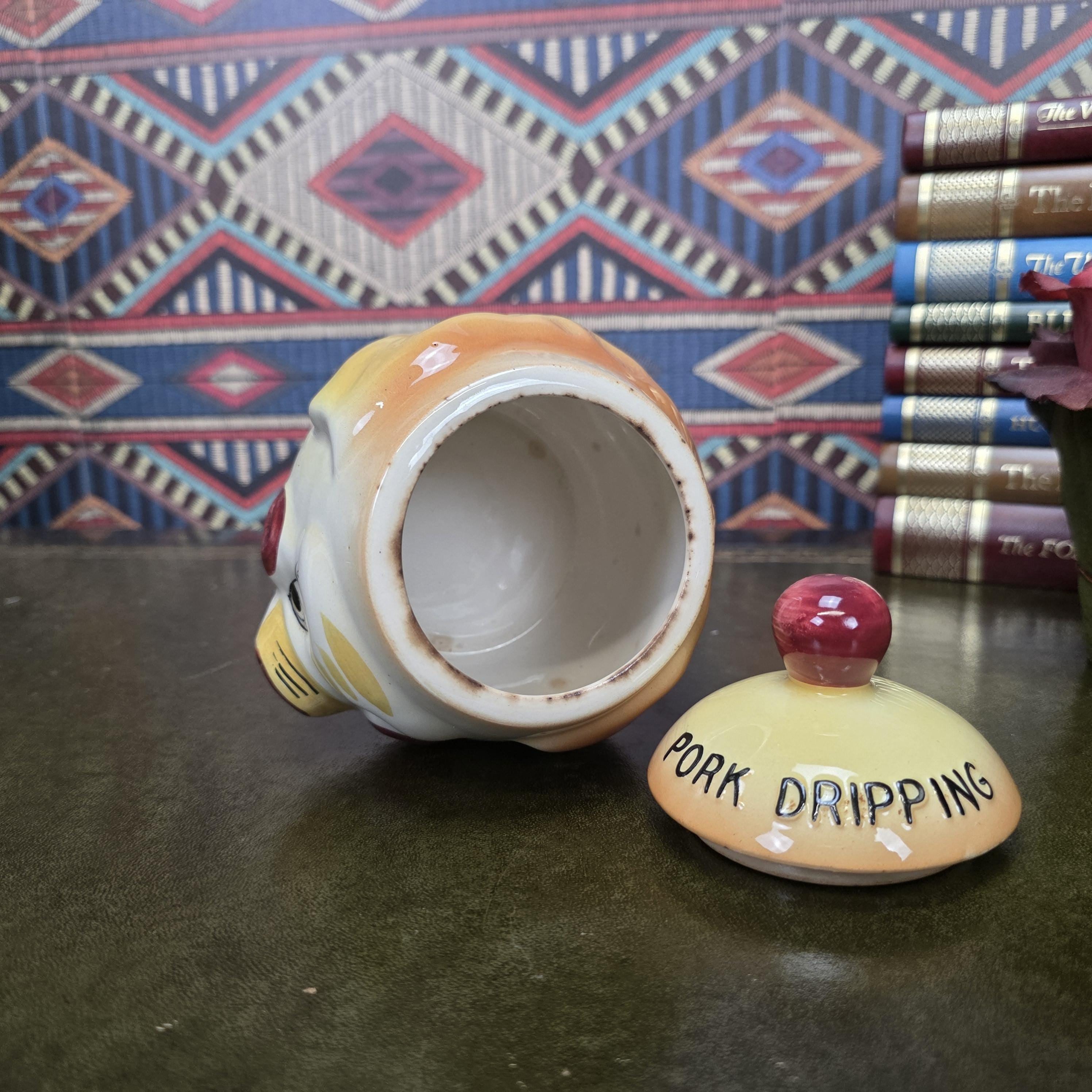Vintage Pig Face Pork Dripping Jar Ceramic Storage Pot Kitchen Canister Novelty Farmhouse Decor