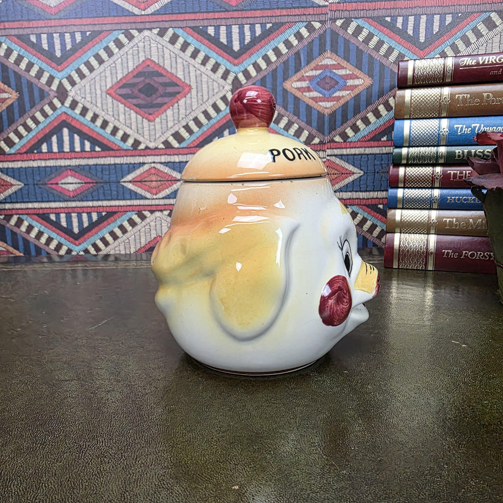 Vintage Pig Face Pork Dripping Jar Ceramic Storage Pot Kitchen Canister Novelty Farmhouse Decor
