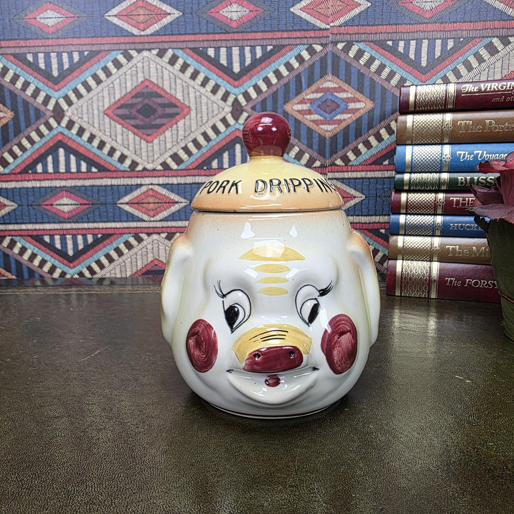 Vintage Pig Face Pork Dripping Jar Ceramic Storage Pot Kitchen Canister Novelty Farmhouse Decor