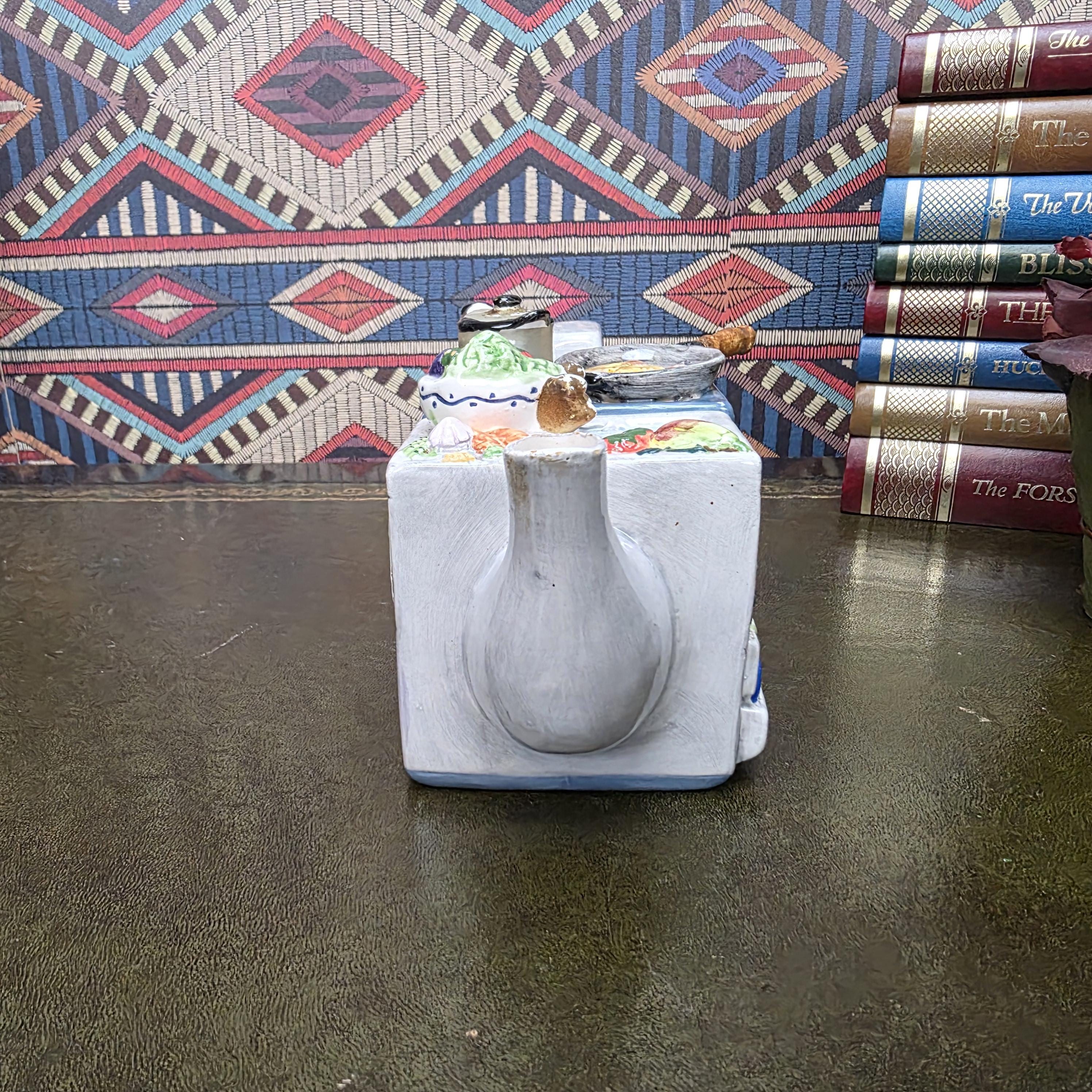 Vintage Novelty Stove Teapot Ceramic Kitchen Scene Teapot Miniature Cooking Range Kettle Decor