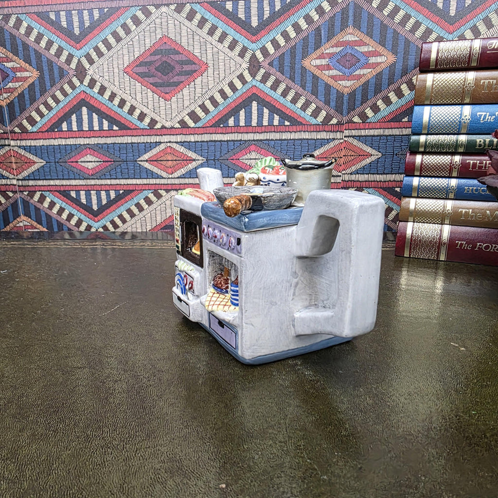 Vintage Novelty Stove Teapot Ceramic Kitchen Scene Teapot Miniature Cooking Range Kettle Decor