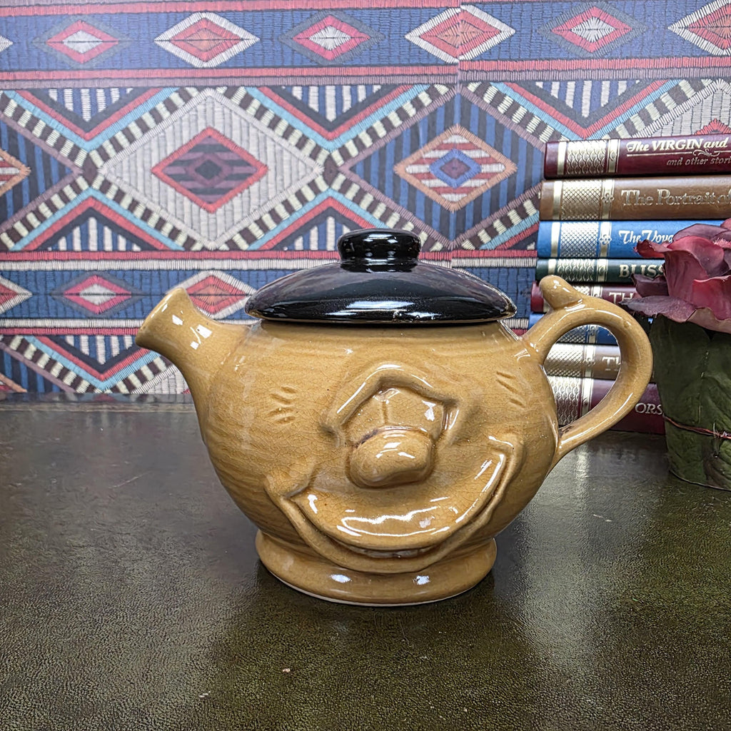 Vintage Character Face Teapot Ceramic Brown Novelty Kettle Whimsical Pottery Tea Pot Collectible