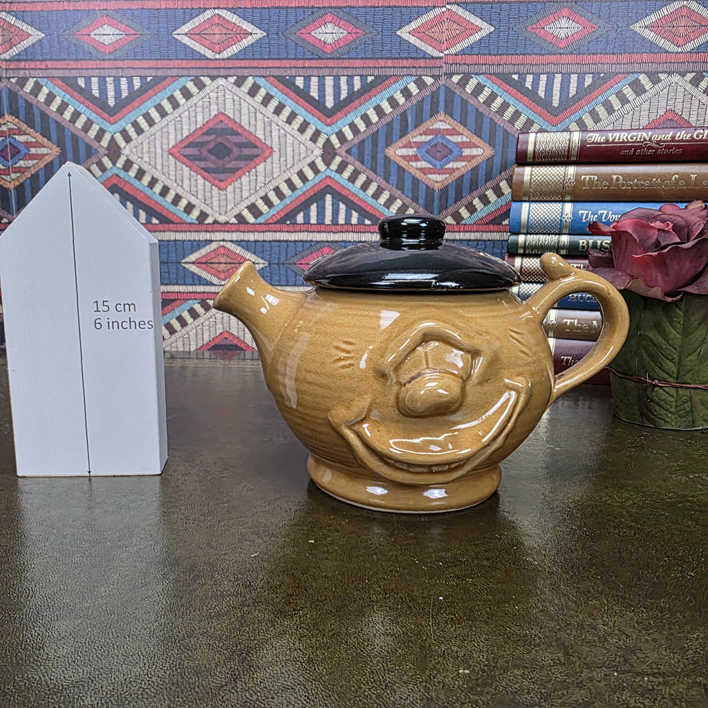 Vintage Character Face Teapot Ceramic Brown Novelty Kettle Whimsical Pottery Tea Pot Collectible