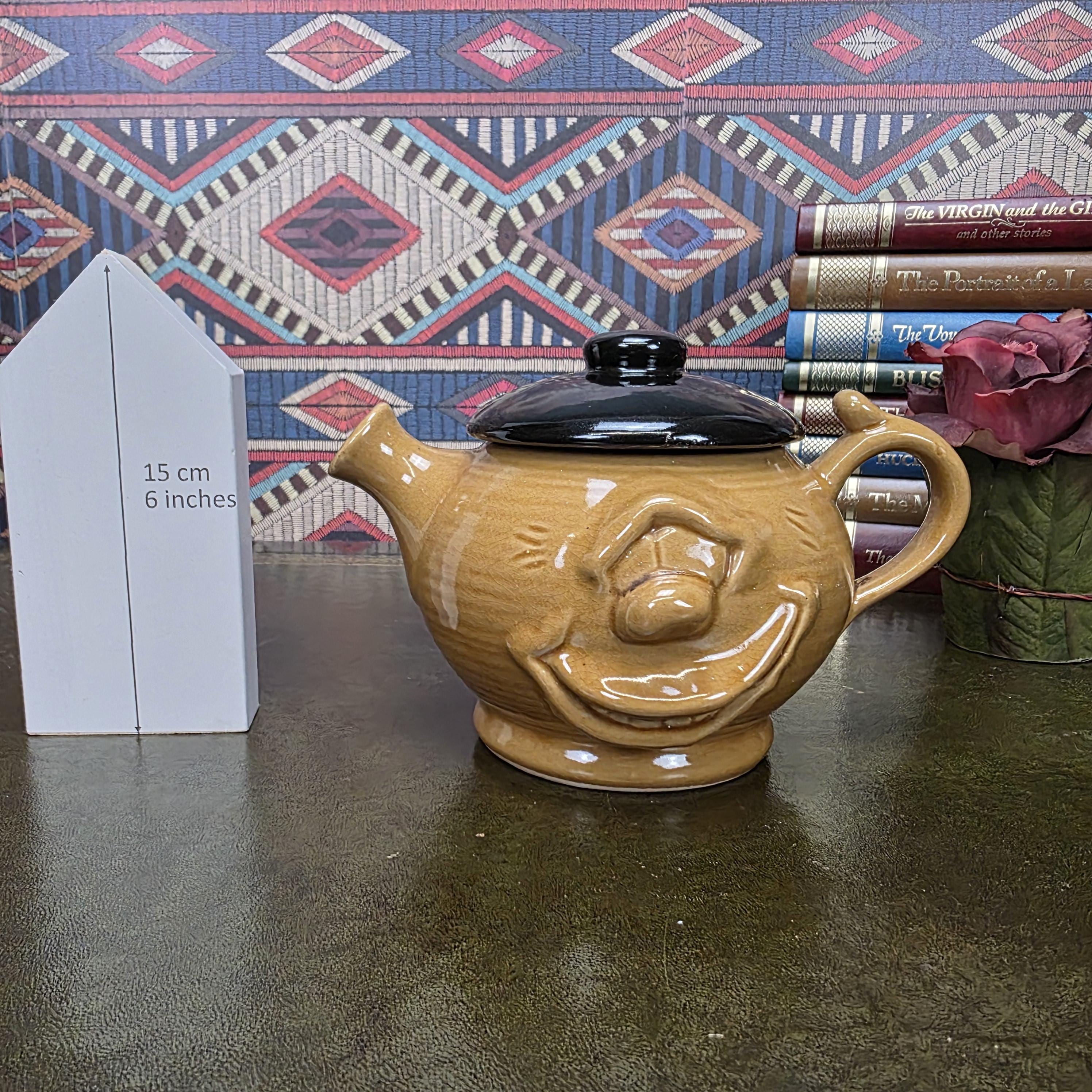 Vintage Character Face Teapot Ceramic Brown Novelty Kettle Whimsical Pottery Tea Pot Collectible