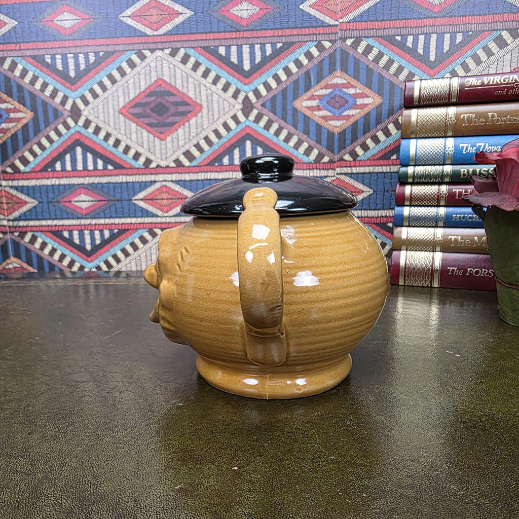 Vintage Character Face Teapot Ceramic Brown Novelty Kettle Whimsical Pottery Tea Pot Collectible