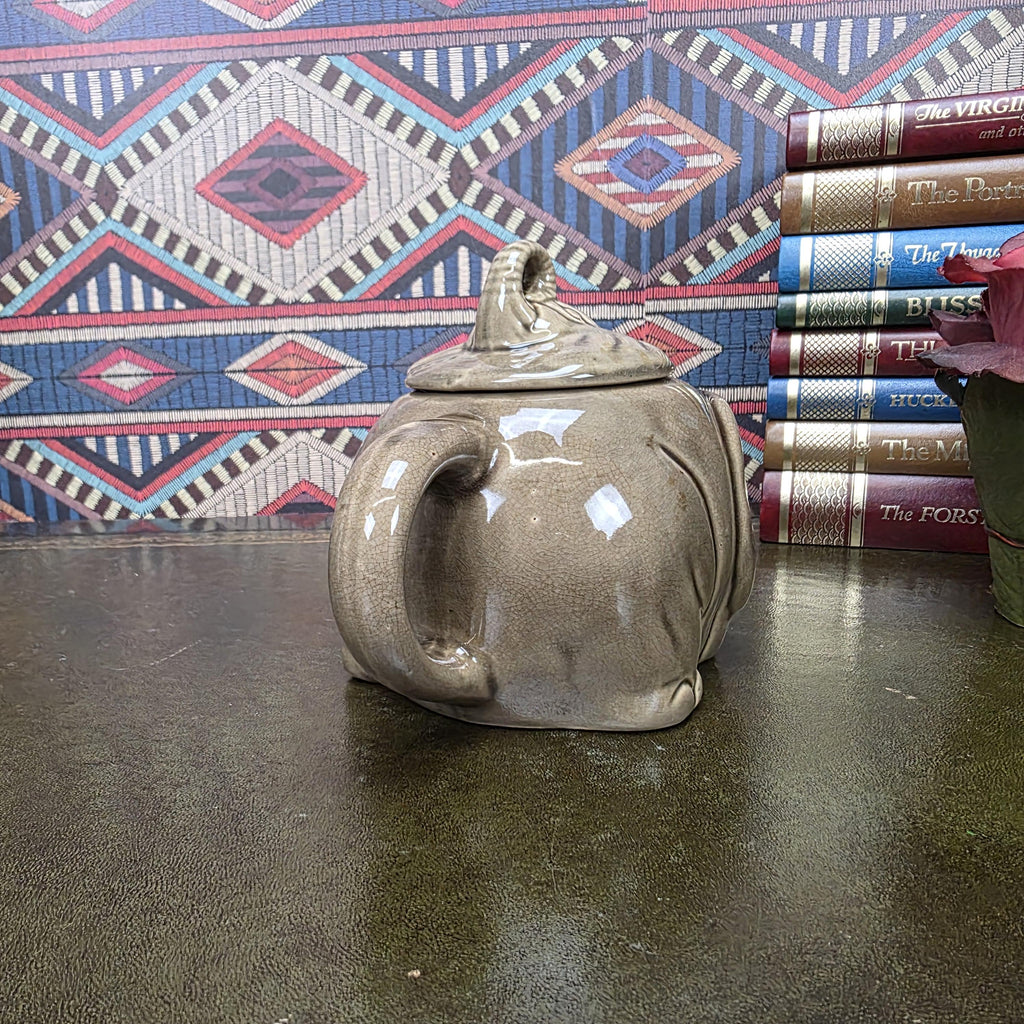 Vintage Ceramic Elephant Teapot Grey Animal Figurine Safari Decor Collectible Pottery Piece