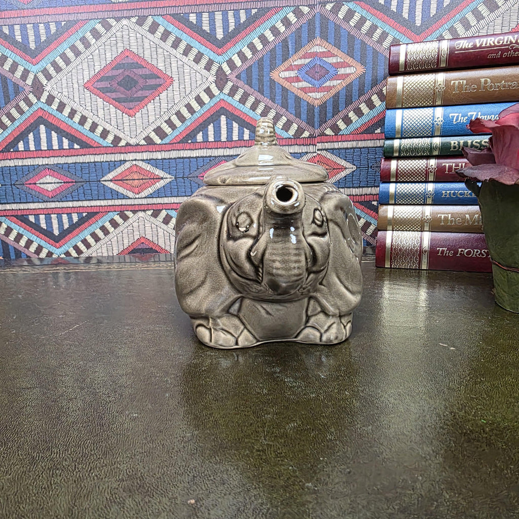 Vintage Ceramic Elephant Teapot Grey Animal Figurine Safari Decor Collectible Pottery Piece