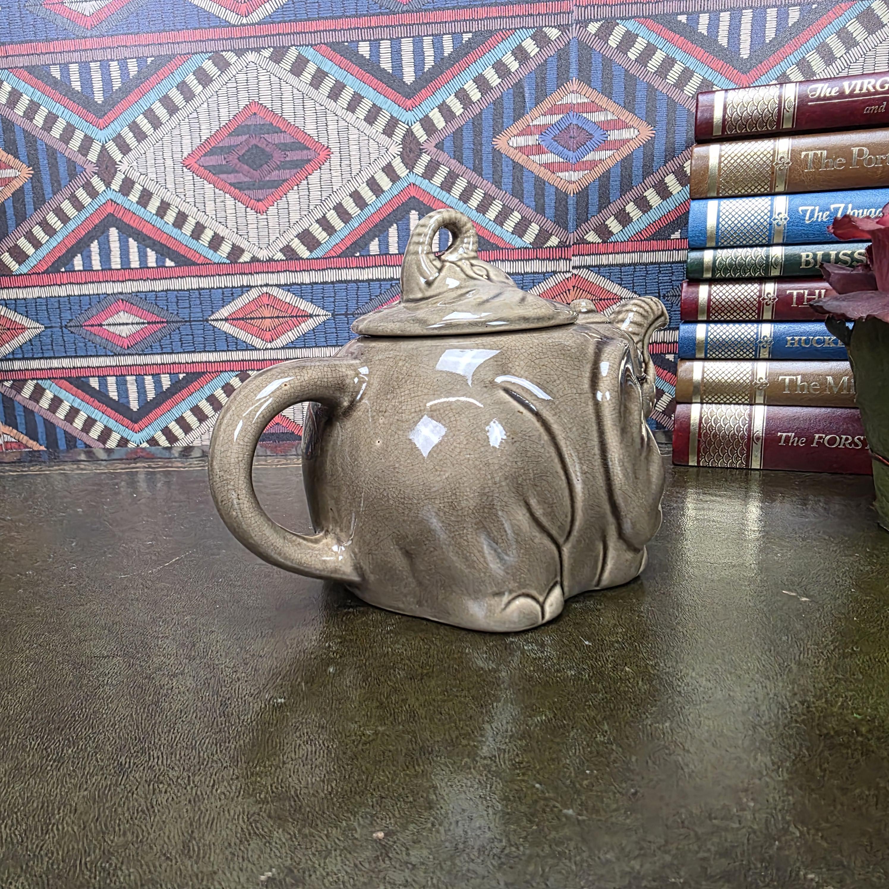 Vintage Ceramic Elephant Teapot Grey Animal Figurine Safari Decor Collectible Pottery Piece