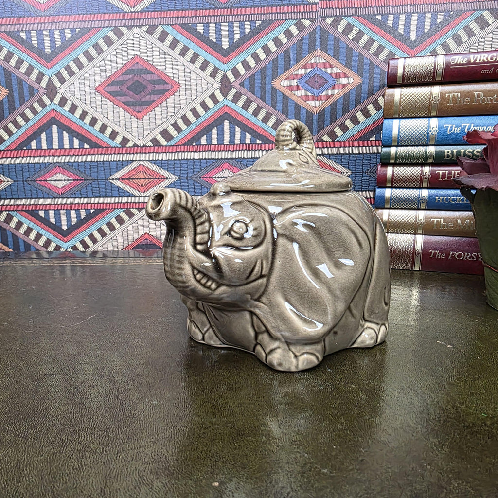 Vintage Ceramic Elephant Teapot Grey Animal Figurine Safari Decor Collectible Pottery Piece