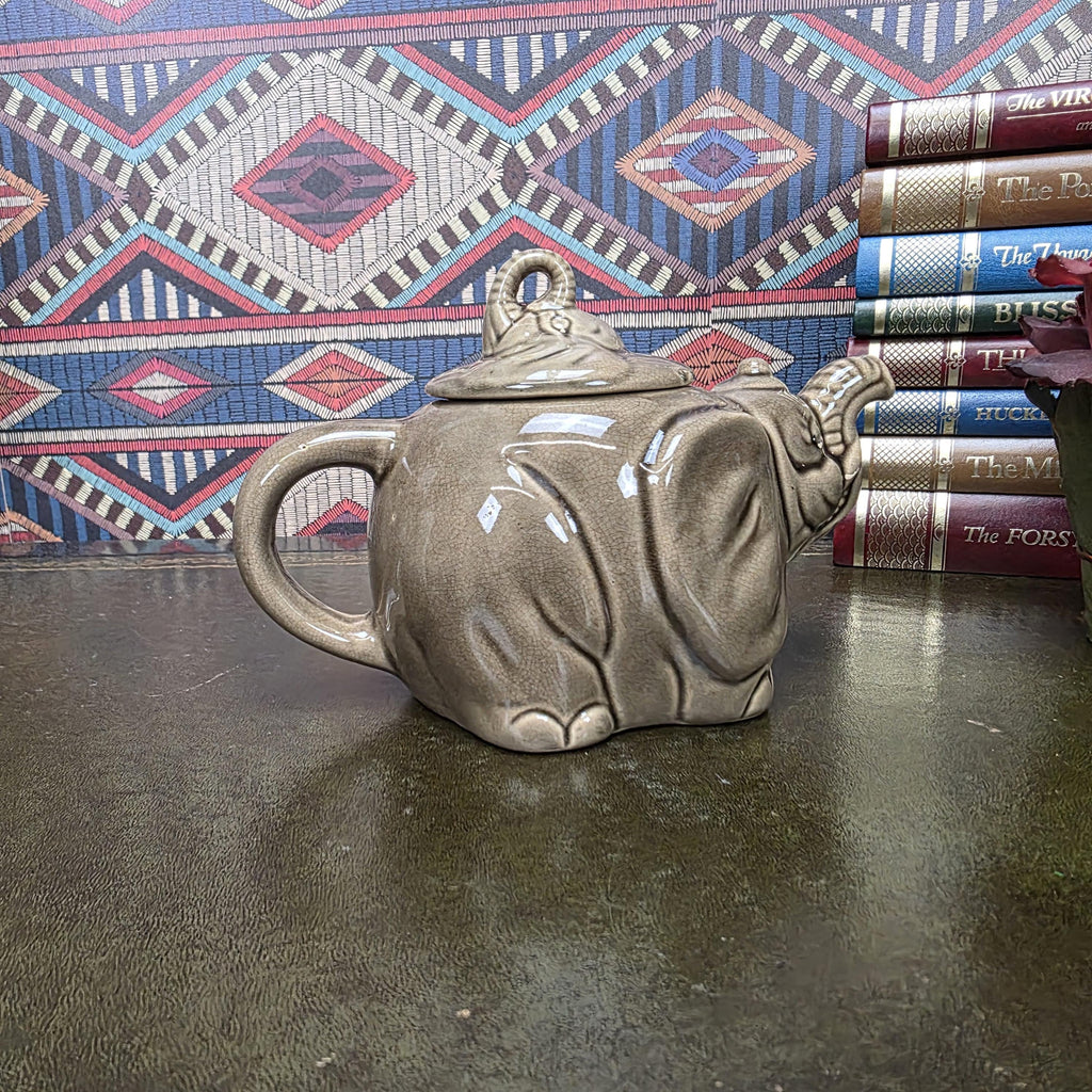 Vintage Ceramic Elephant Teapot Grey Animal Figurine Safari Decor Collectible Pottery Piece