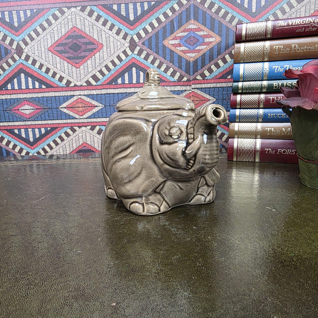 Vintage Ceramic Elephant Teapot Grey Animal Figurine Safari Decor Collectible Pottery Piece