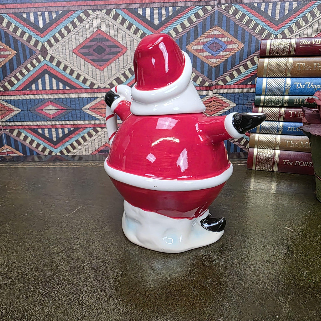 Vintage Santa Teapot Ceramic Christmas Teapot Candy Cane Handle Holiday Serving Pot Figurine Style