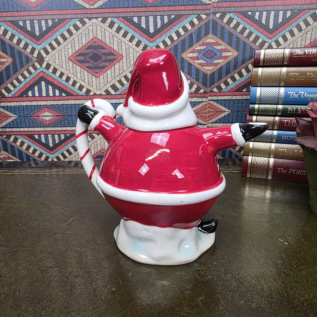 Vintage Santa Teapot Ceramic Christmas Teapot Candy Cane Handle Holiday Serving Pot Figurine Style