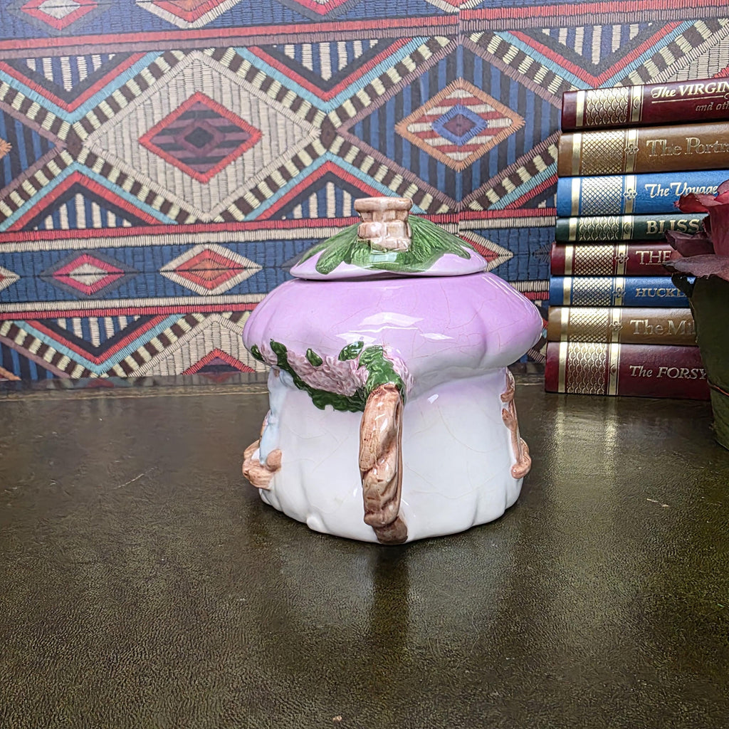 Vintage Cottage Teapot Mushroom House Ceramic Fairy Cottagecore Kitchen Decor Figural Collectible