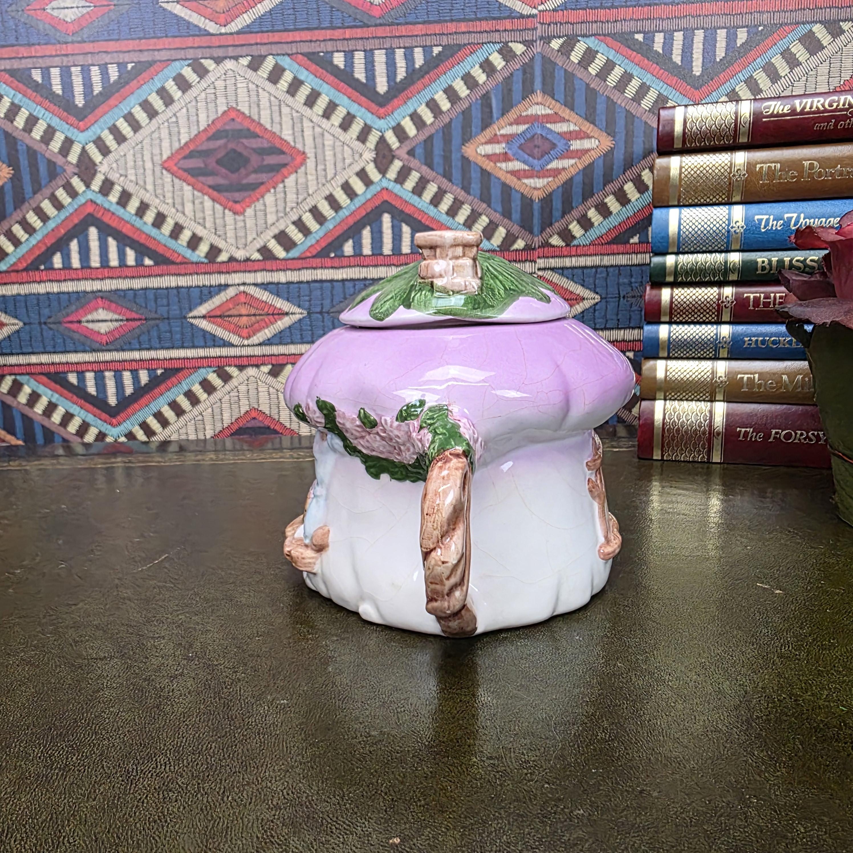 Vintage Cottage Teapot Mushroom House Ceramic Fairy Cottagecore Kitchen Decor Figural Collectible