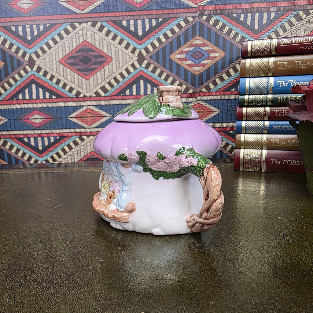 Vintage Cottage Teapot Mushroom House Ceramic Fairy Cottagecore Kitchen Decor Figural Collectible