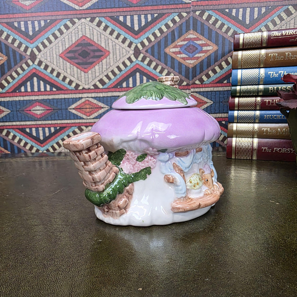 Vintage Cottage Teapot Mushroom House Ceramic Fairy Cottagecore Kitchen Decor Figural Collectible