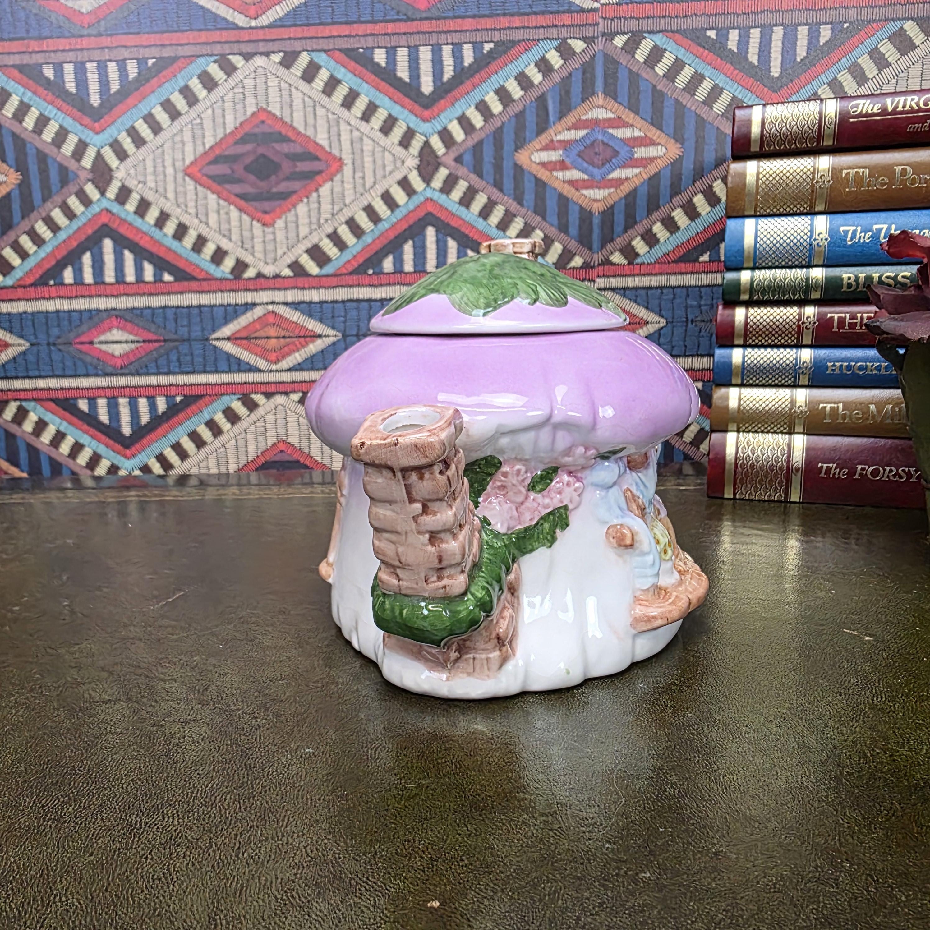 Vintage Cottage Teapot Mushroom House Ceramic Fairy Cottagecore Kitchen Decor Figural Collectible
