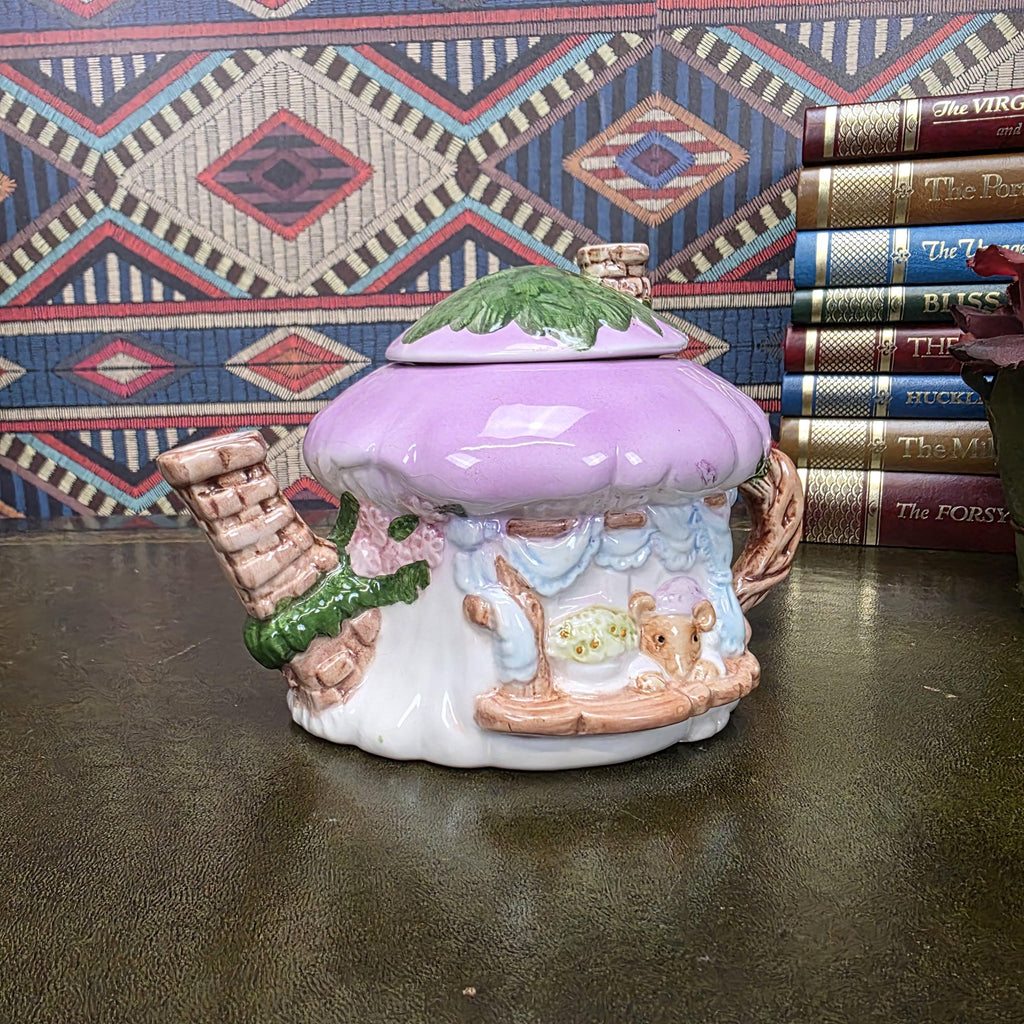 Vintage Cottage Teapot Mushroom House Ceramic Fairy Cottagecore Kitchen Decor Figural Collectible