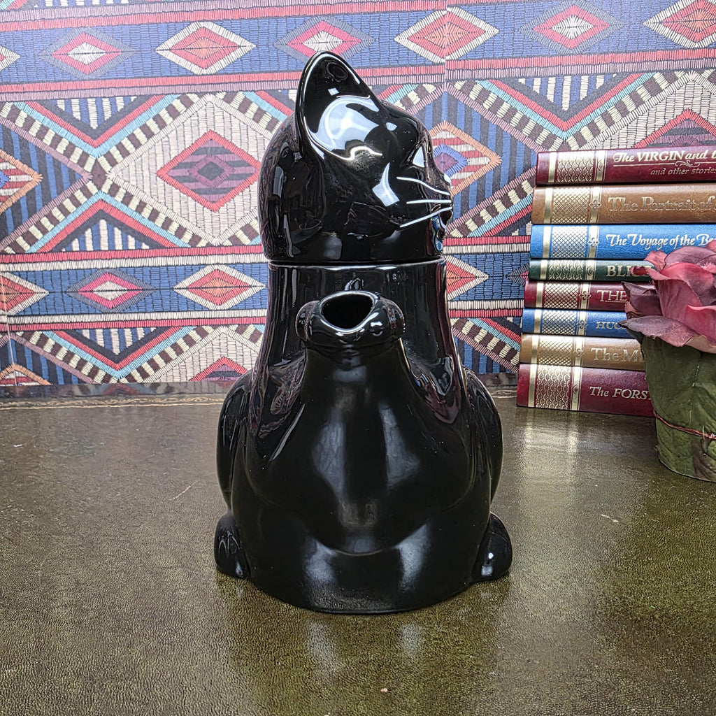 Vintage Black Cat Teapot Ceramic Figural Cat Coffee Pot Halloween Gothic Kitchen Decor Collectible