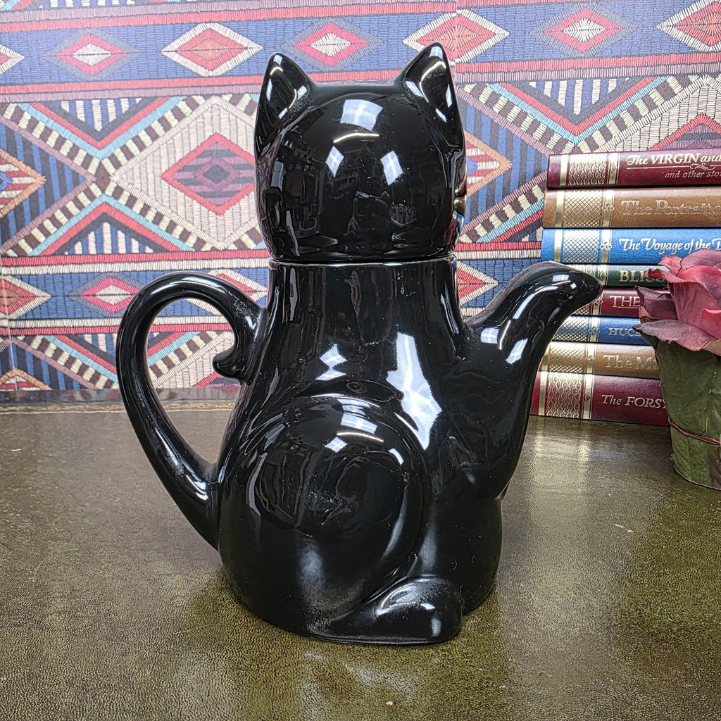 Vintage Black Cat Teapot Ceramic Figural Cat Coffee Pot Halloween Gothic Kitchen Decor Collectible