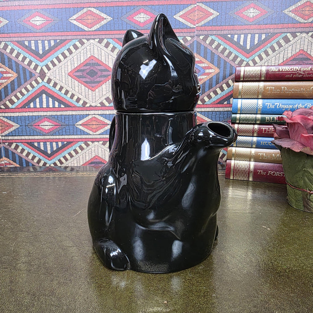 Vintage Black Cat Teapot Ceramic Figural Cat Coffee Pot Halloween Gothic Kitchen Decor Collectible