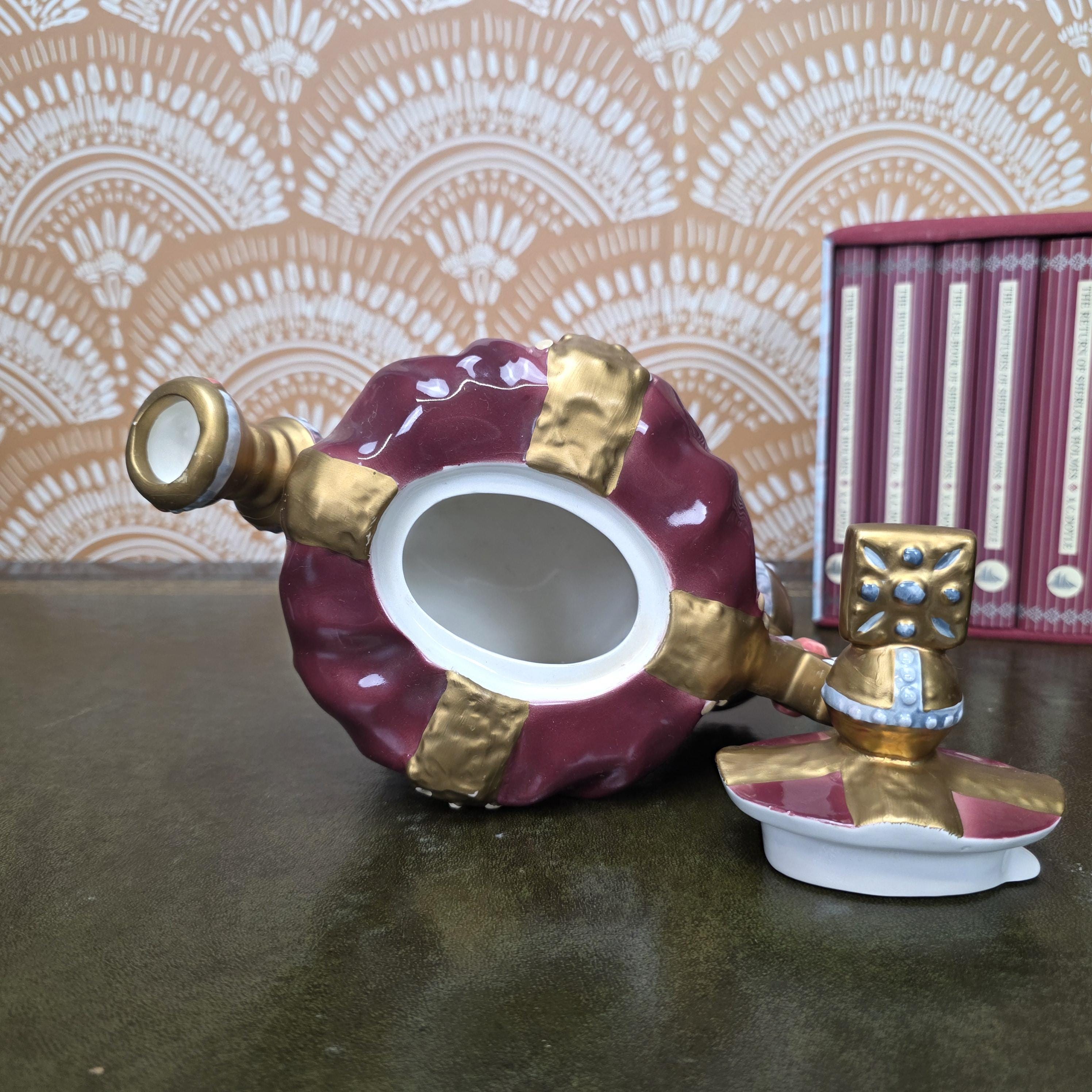 Vintage Crown Teapot Leonard Italian Ceramic Decorative Royal Design Collectors Display Mid Century