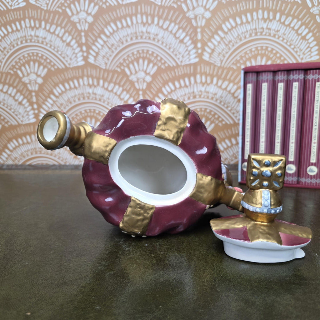 Vintage Crown Teapot Leonard Italian Ceramic Decorative Royal Design Collectors Display Mid Century