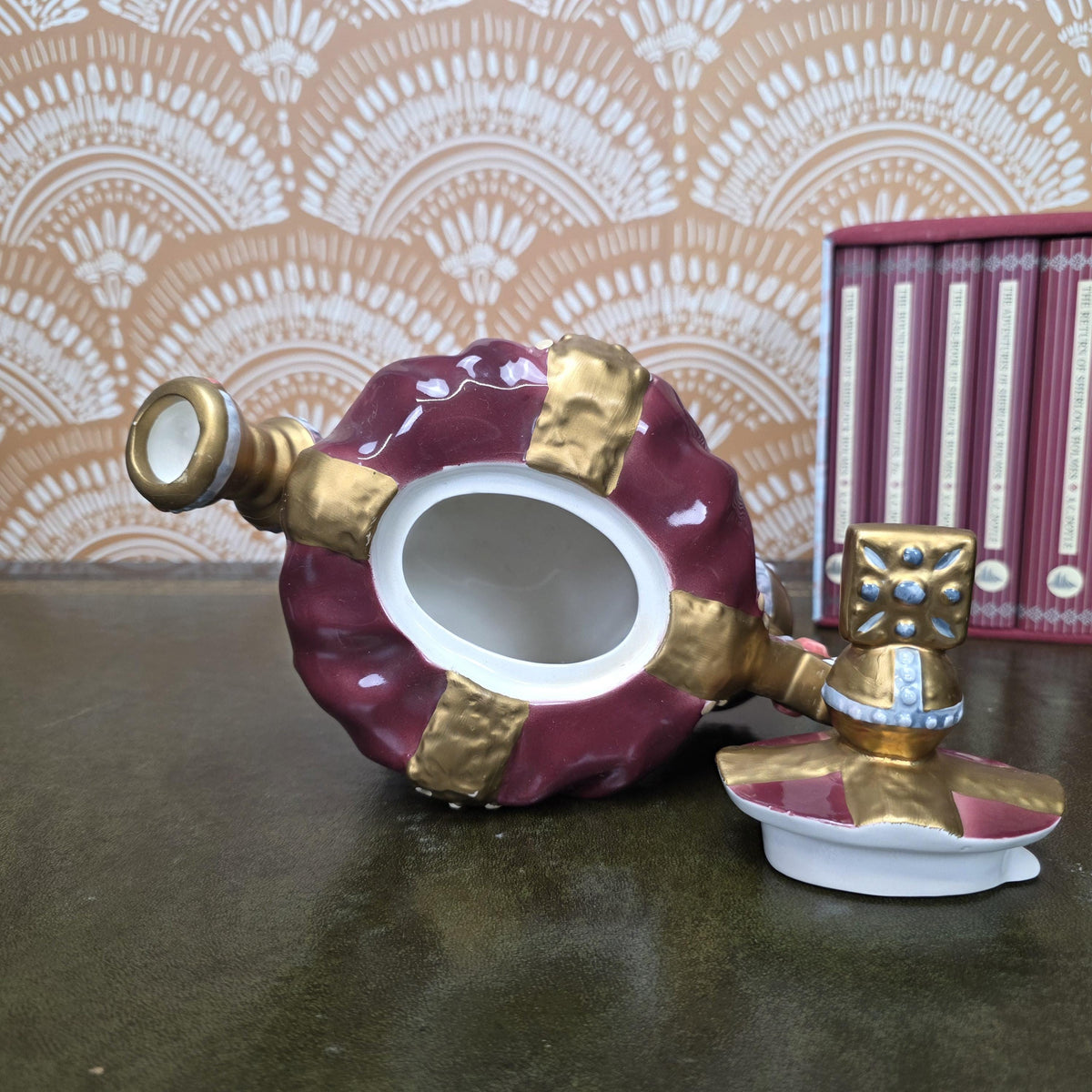 Vintage Crown Teapot Leonard Italian Ceramic Decorative Royal Design Collectors Display Mid Century