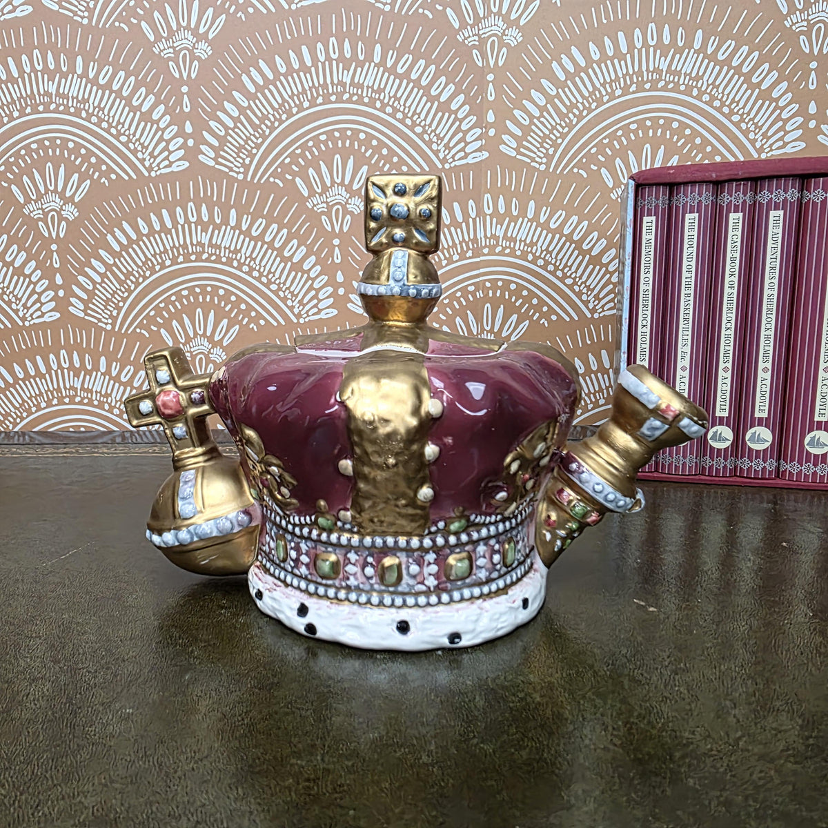 Vintage Crown Teapot Leonard Italian Ceramic Decorative Royal Design Collectors Display Mid Century