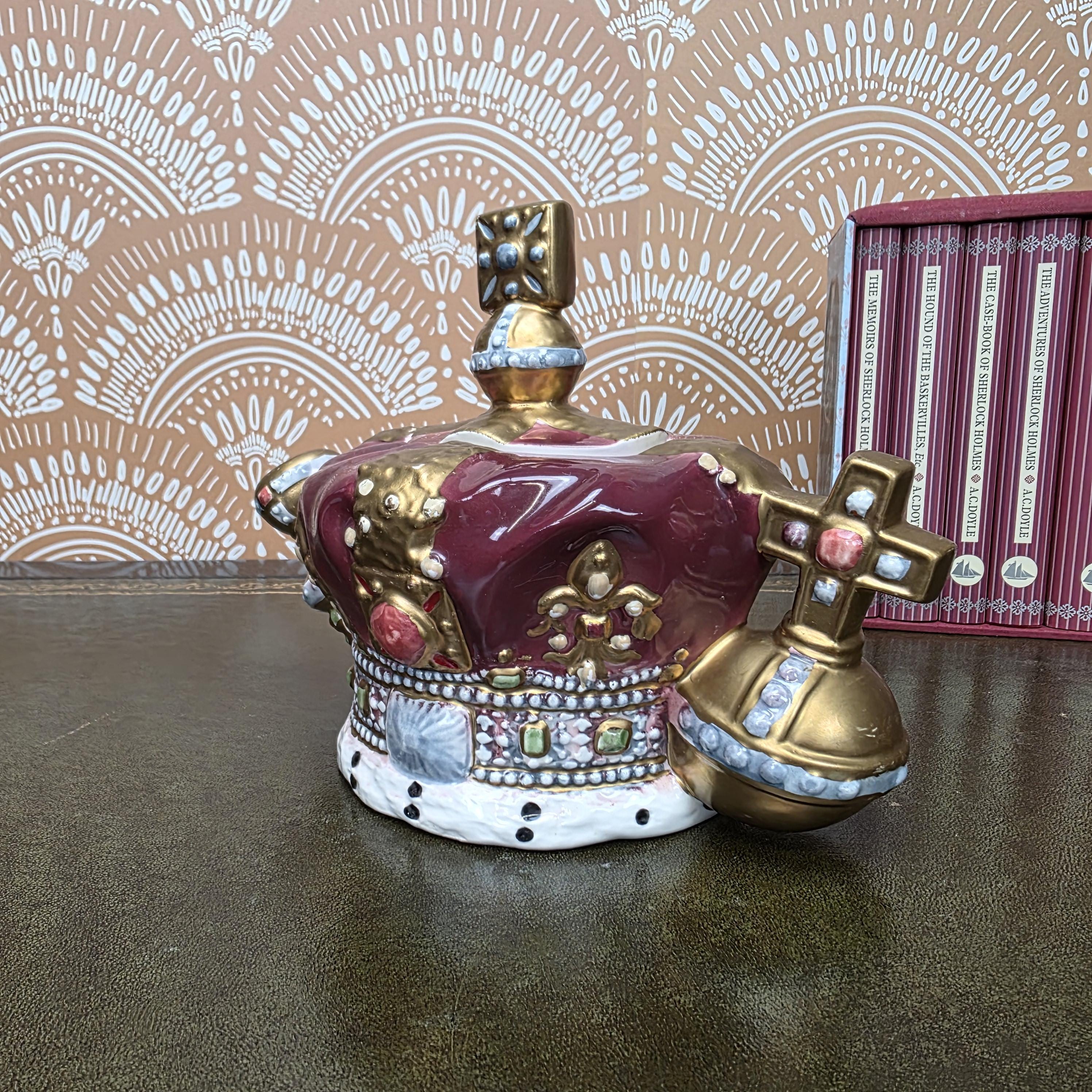 Vintage Crown Teapot Leonard Italian Ceramic Decorative Royal Design Collectors Display Mid Century