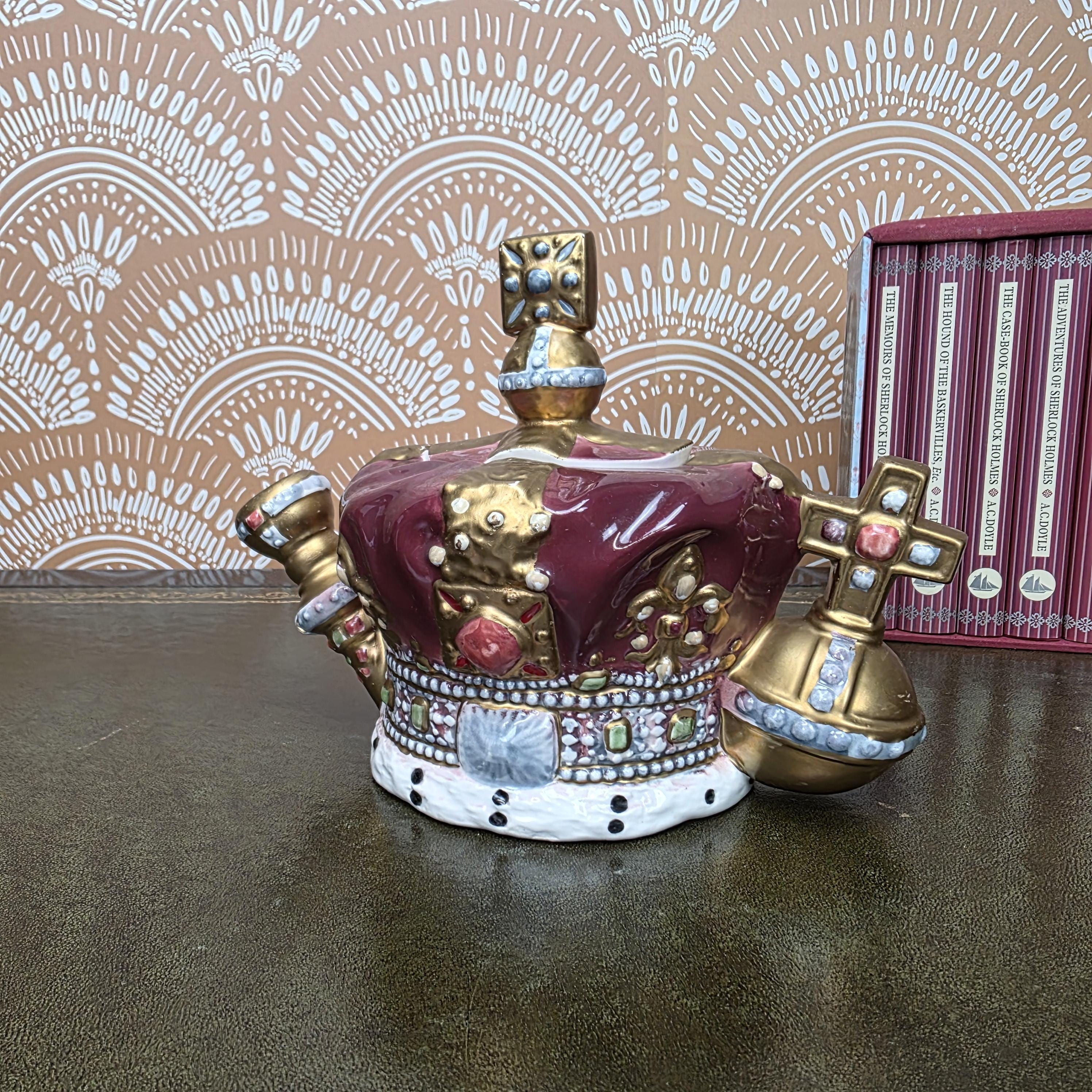 Vintage Crown Teapot Leonard Italian Ceramic Decorative Royal Design Collectors Display Mid Century