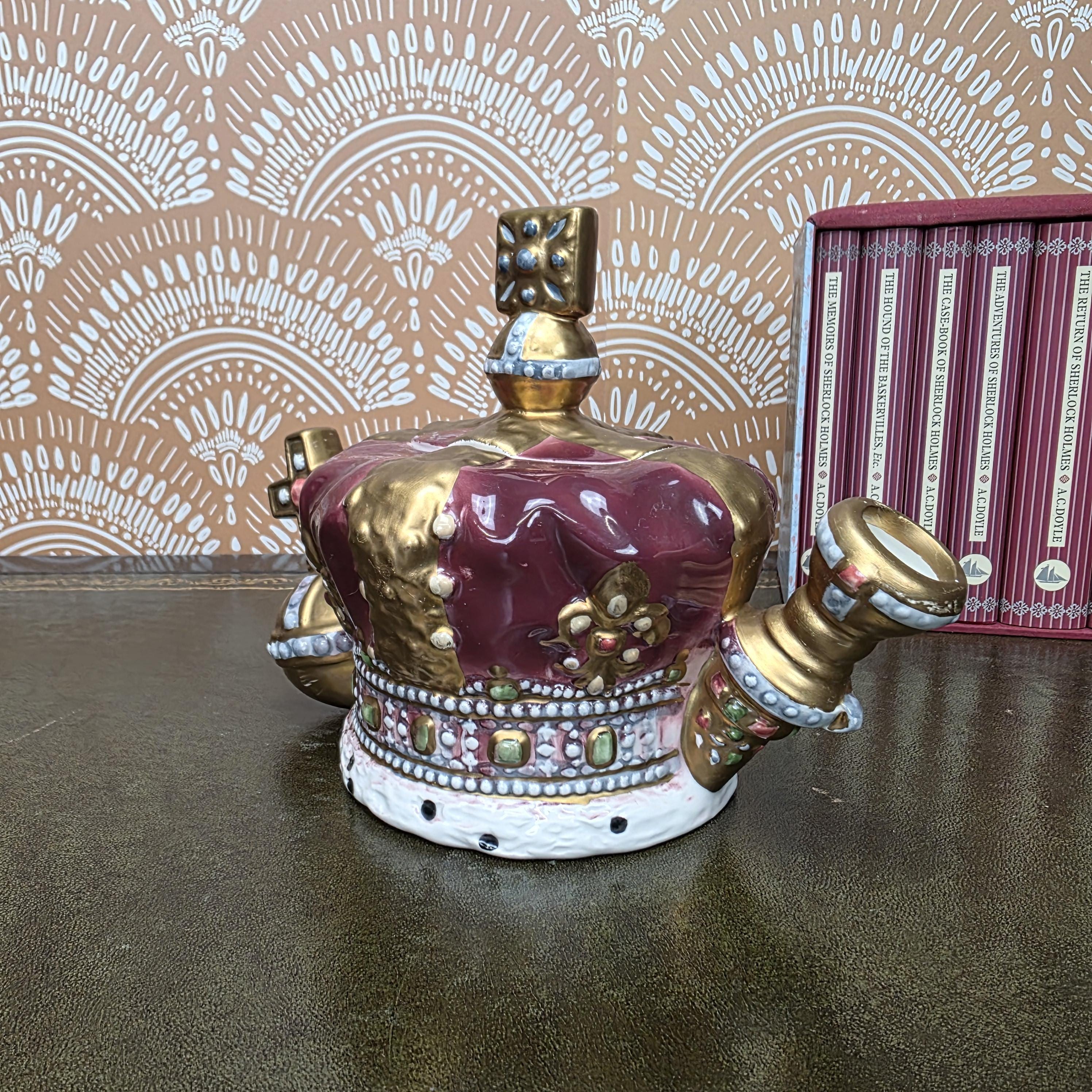 Vintage Crown Teapot Leonard Italian Ceramic Decorative Royal Design Collectors Display Mid Century
