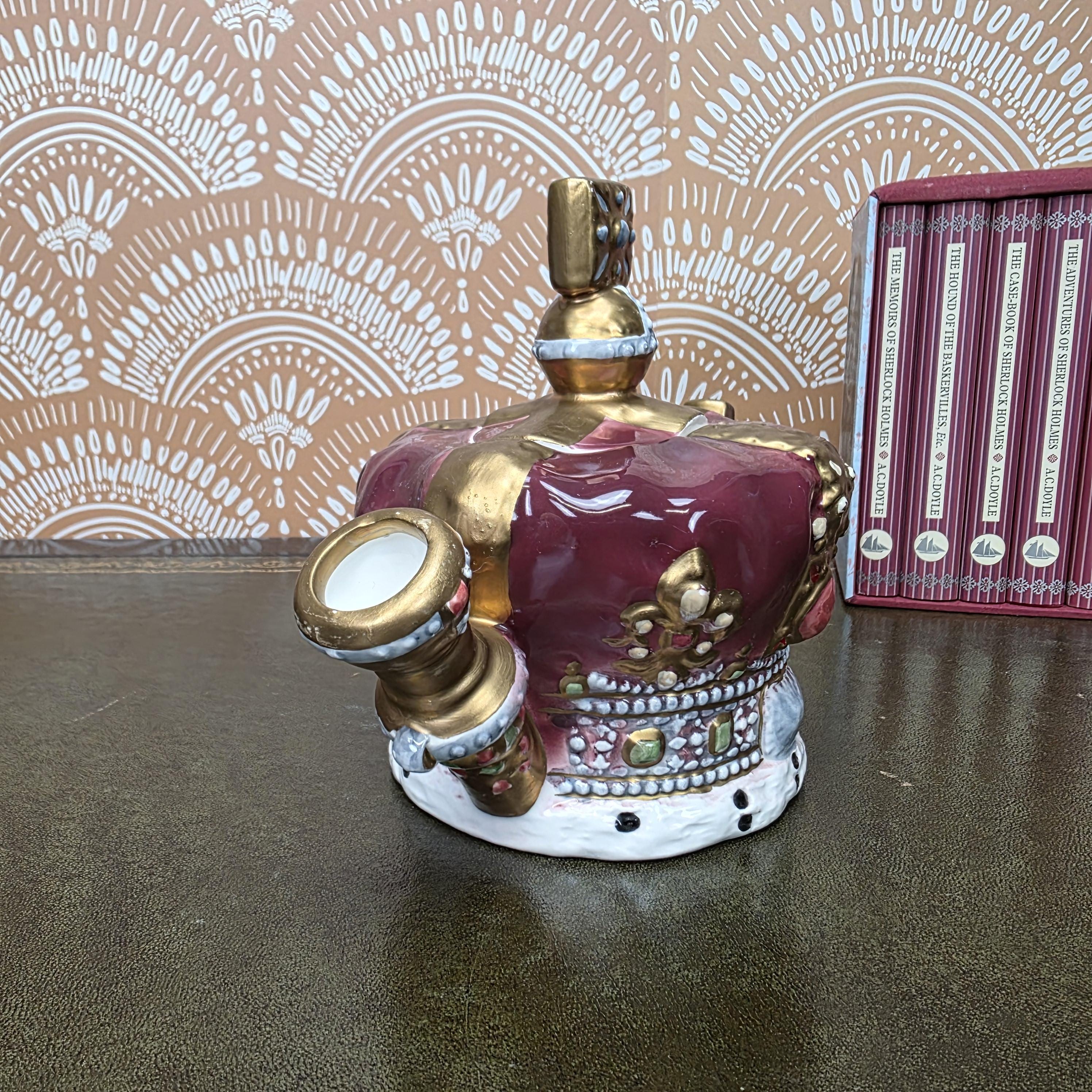 Vintage Crown Teapot Leonard Italian Ceramic Decorative Royal Design Collectors Display Mid Century
