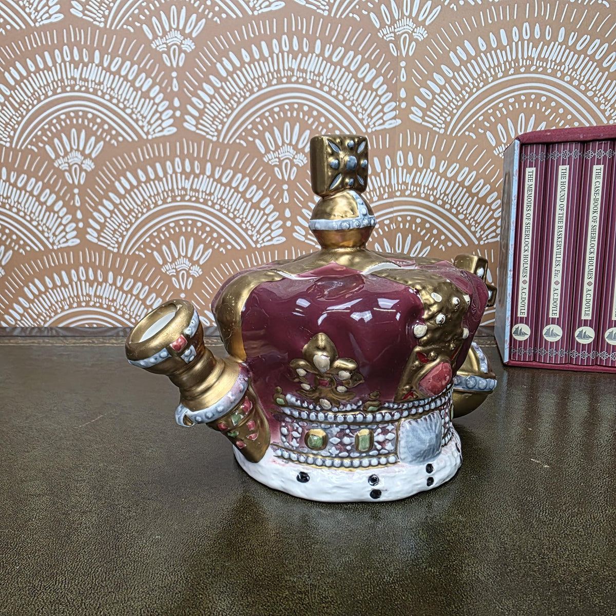 Vintage Crown Teapot Leonard Italian Ceramic Decorative Royal Design Collectors Display Mid Century