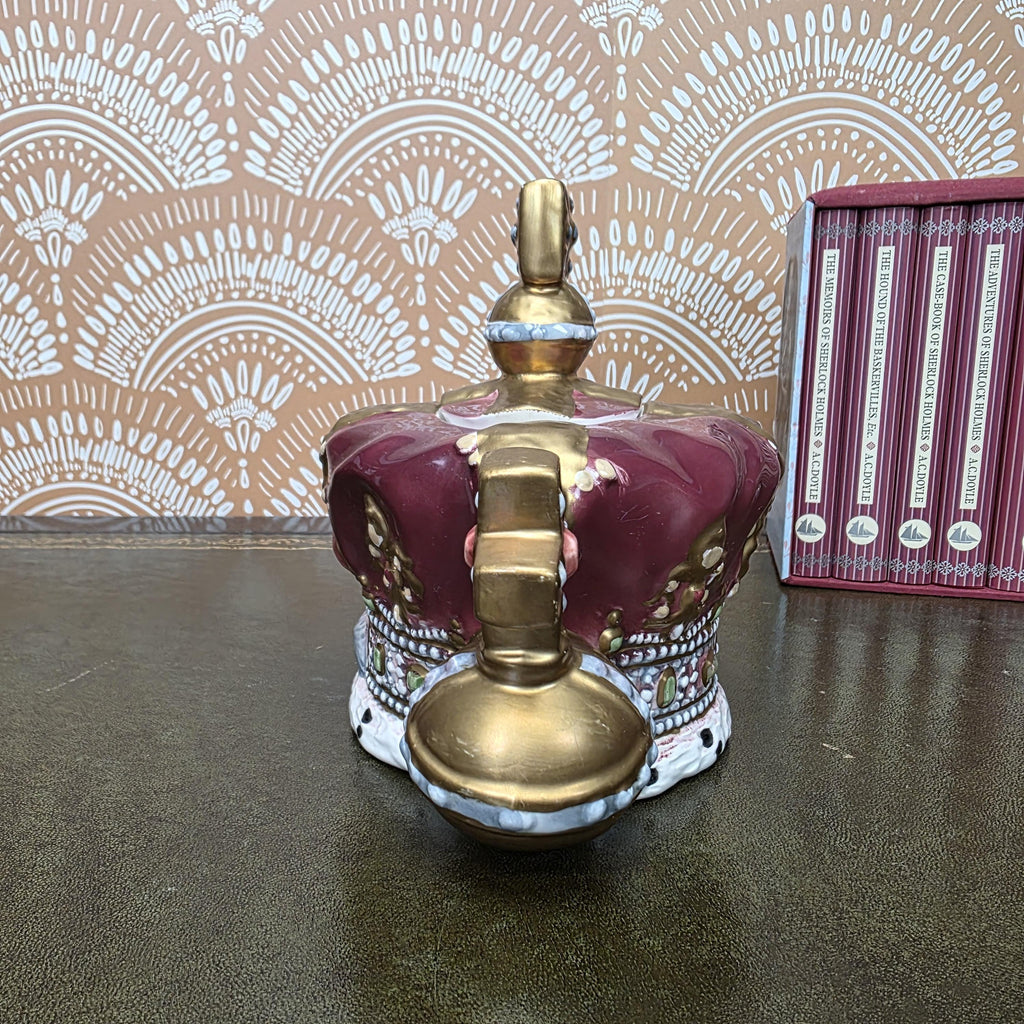 Vintage Crown Teapot Leonard Italian Ceramic Decorative Royal Design Collectors Display Mid Century