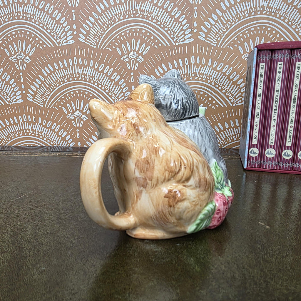 Vintage Ceramic Cat Teapot Strawberry Design Kittens Animal Cottagecore Kitchen Decor Collectible Piece
