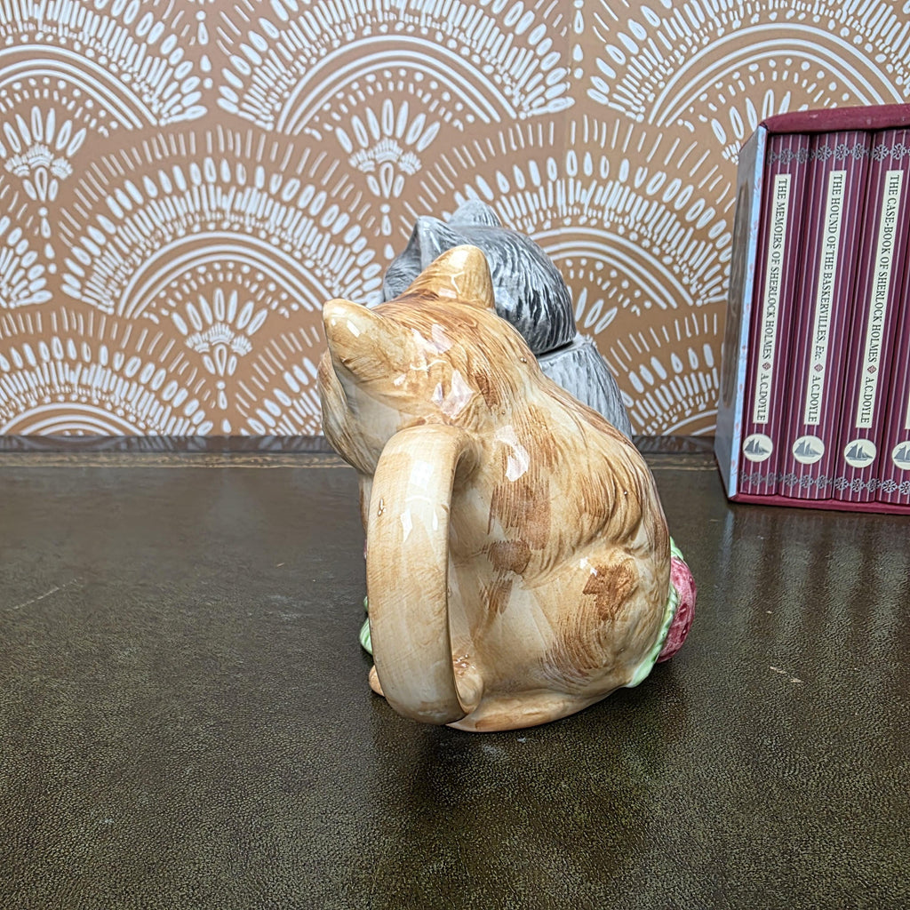 Vintage Ceramic Cat Teapot Strawberry Design Kittens Animal Cottagecore Kitchen Decor Collectible Piece