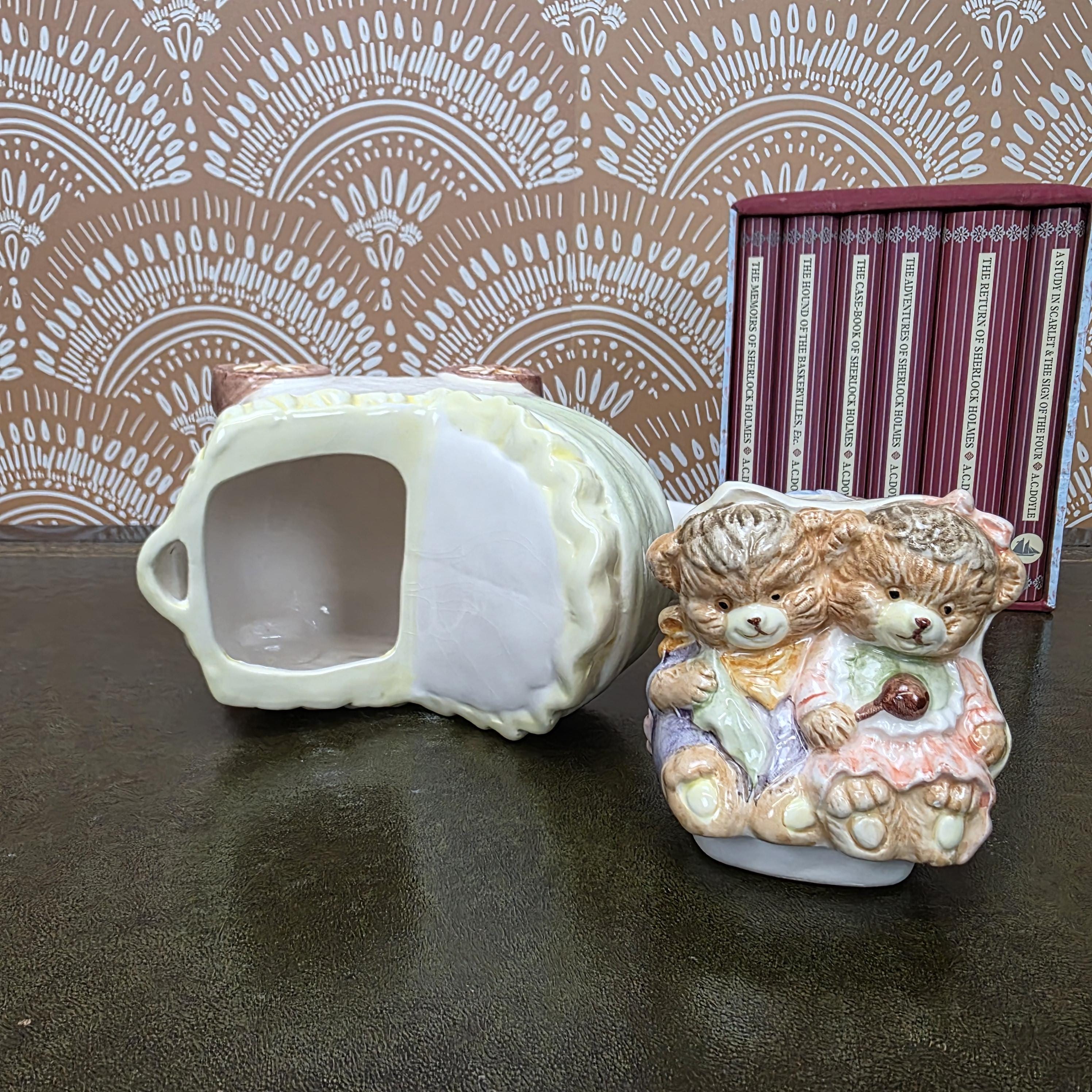 Vintage Baby Carriage Teapot Teddy Bear Ceramic Nursery Theme Collectible Novelty Kitchen Decor