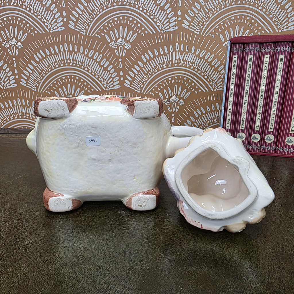 Vintage Baby Carriage Teapot Teddy Bear Ceramic Nursery Theme Collectible Novelty Kitchen Decor