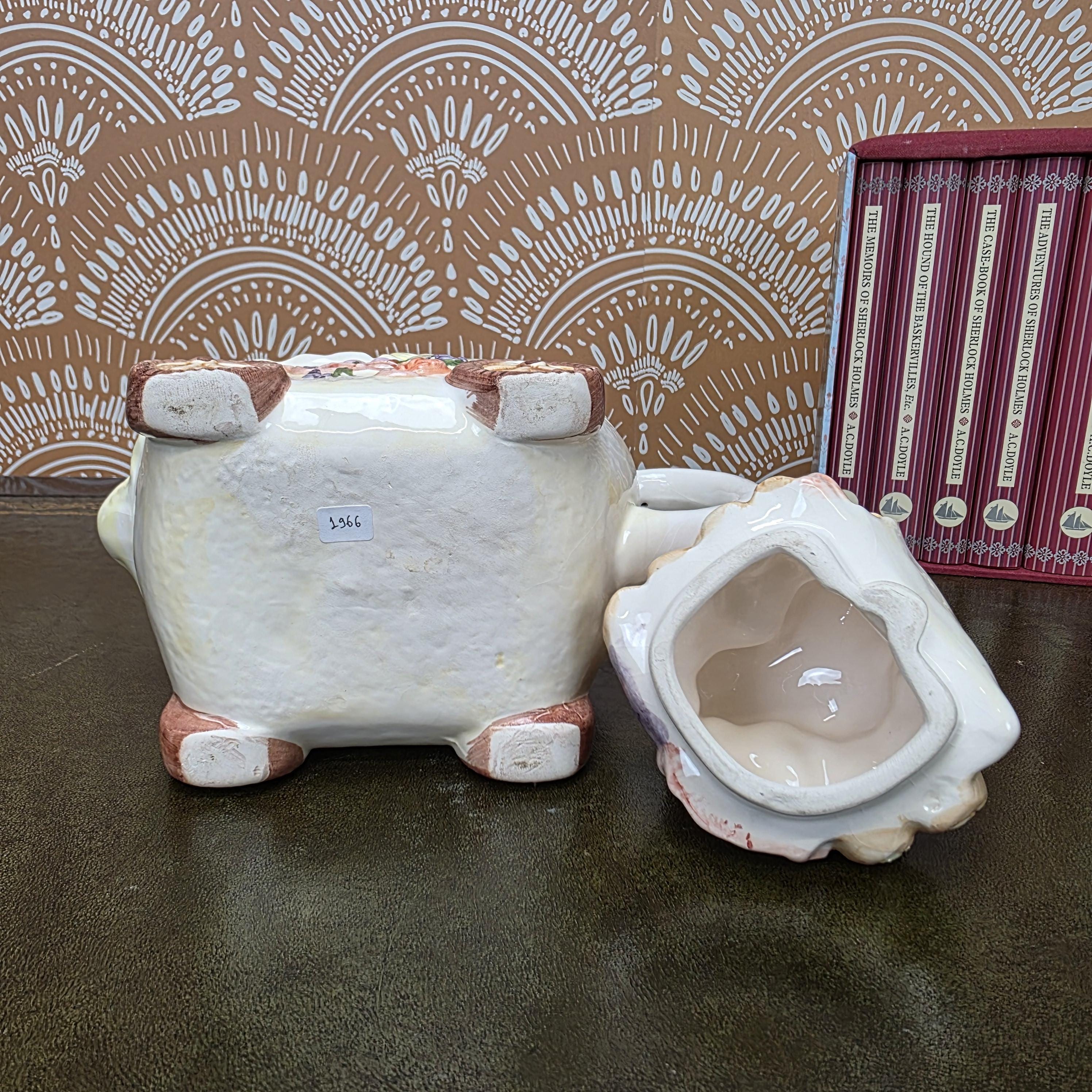 Vintage Baby Carriage Teapot Teddy Bear Ceramic Nursery Theme Collectible Novelty Kitchen Decor