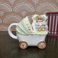 Vintage Baby Carriage Teapot Teddy Bear Ceramic Nursery Theme Collectible Novelty Kitchen Decor