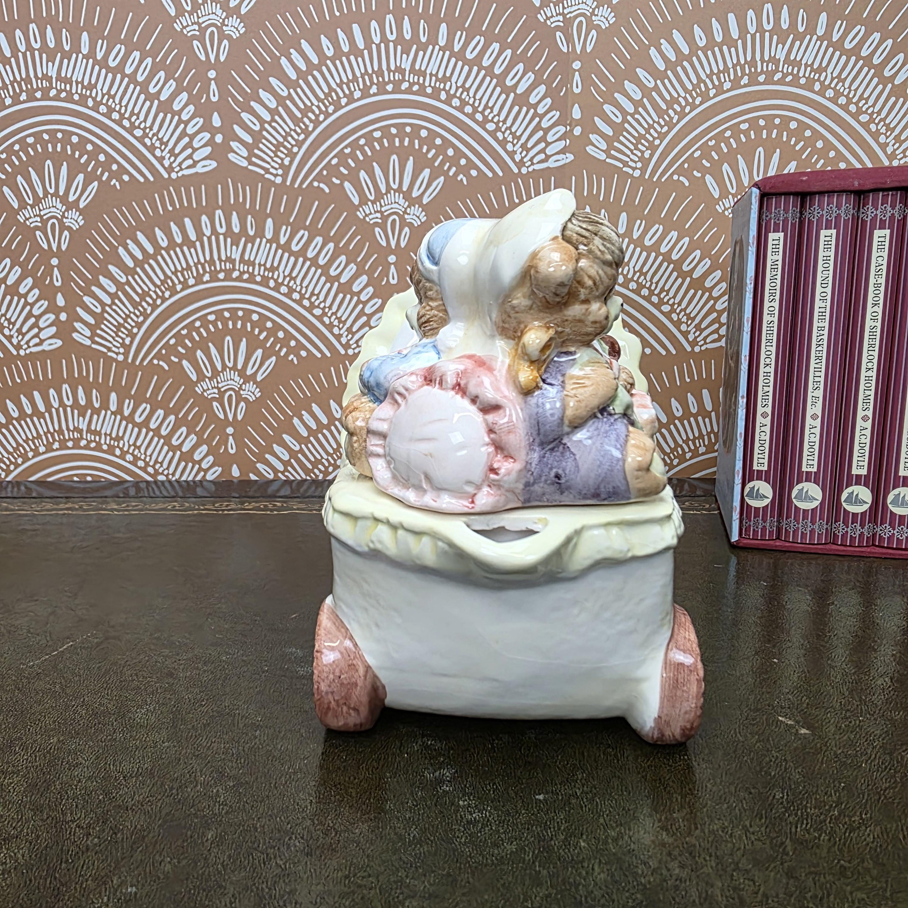 Vintage Baby Carriage Teapot Teddy Bear Ceramic Nursery Theme Collectible Novelty Kitchen Decor