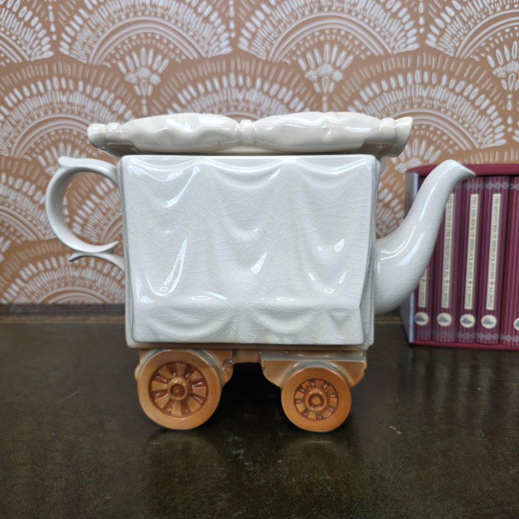 Vintage Novelty Teapot Market Stall Scene Ceramic Hand Painted Figurative Display Piece Collectible Kitchen