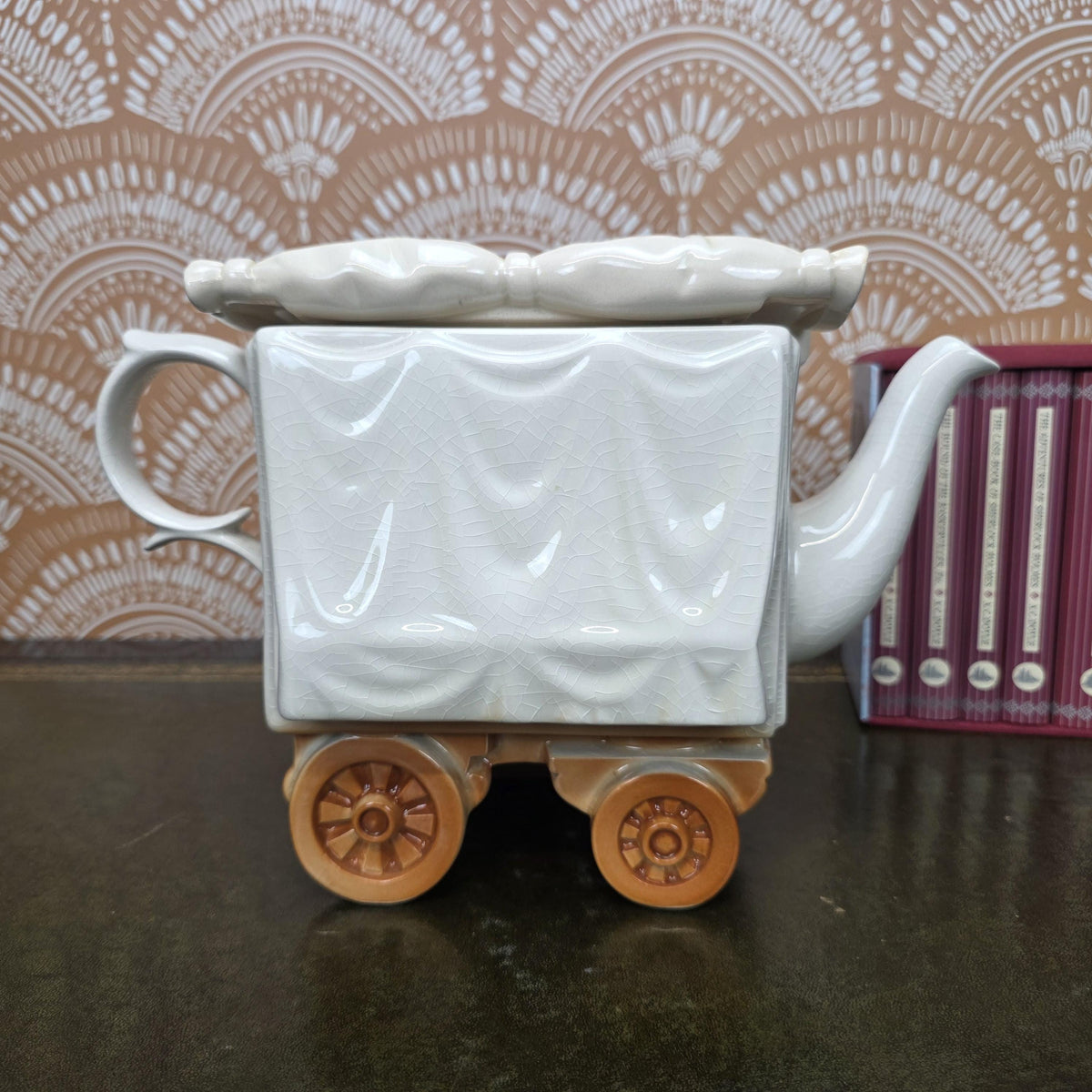 Vintage Novelty Teapot Market Stall Scene Ceramic Hand Painted Figurative Display Piece Collectible Kitchen